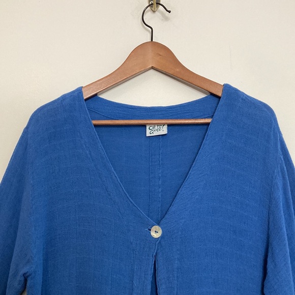 Oh My Gauze Top Womens 1 Small Medium Blue Long Sleeve V Neck Light Jacket - Picture 3 of 12